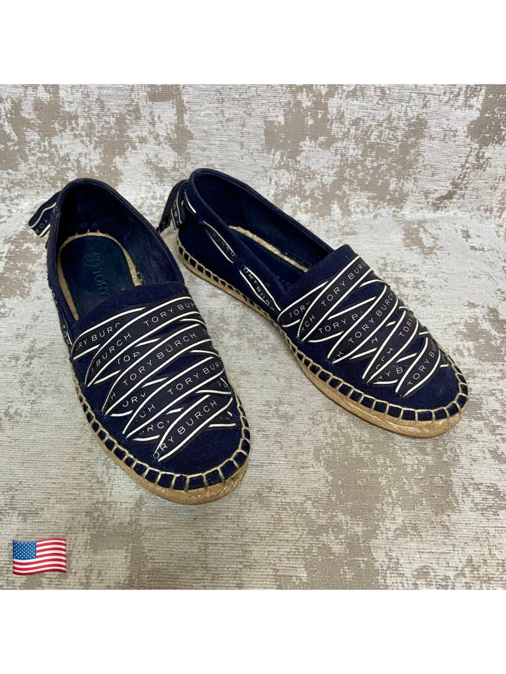Tory Burch Tory Ribbon Espadrille in Perfect Navy/New Ivory